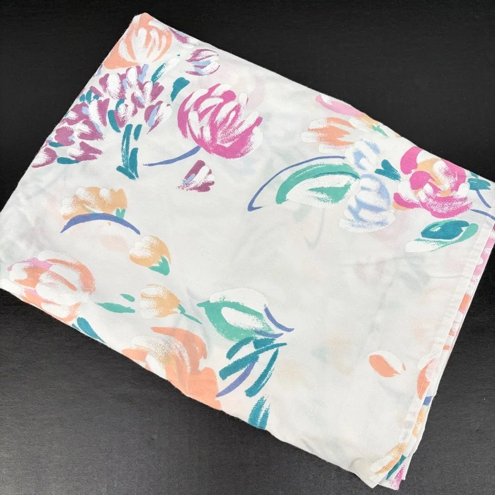 Royale Floral Sheet Set Full White Vintage Pastel Watercolor Made in USA 4pc